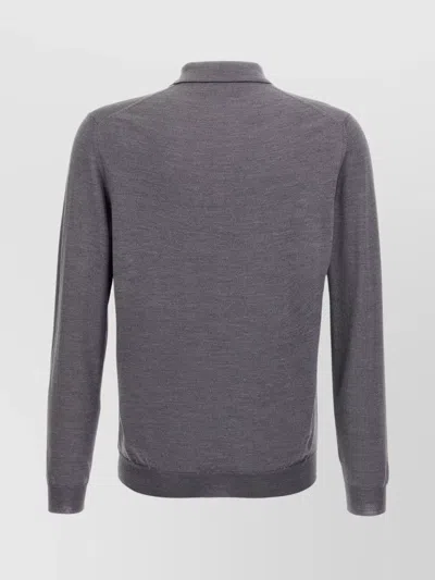 Zanone Virgin Wool Polo Shirt With Button Placket And Cuffed Sleeves In Gray
