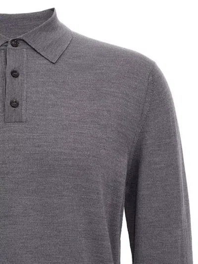 Zanone Virgin Wool Polo Shirt With Button Placket And Cuffed Sleeves In Gray