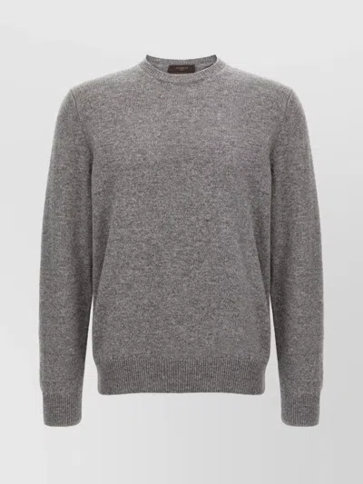 Zanone Crew Neck Wool Sweater With Ribbed Cuffs In Gray