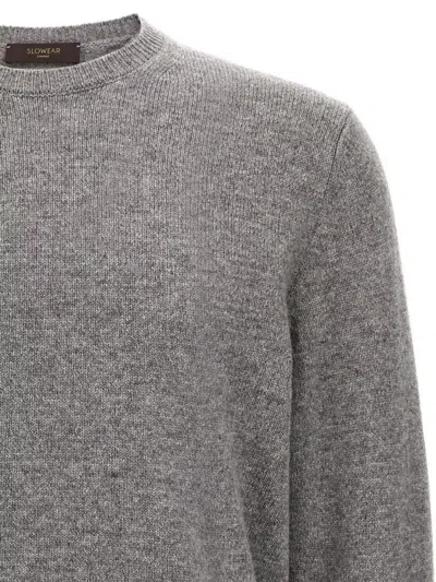 Zanone Crew Neck Wool Sweater With Ribbed Cuffs In Gray