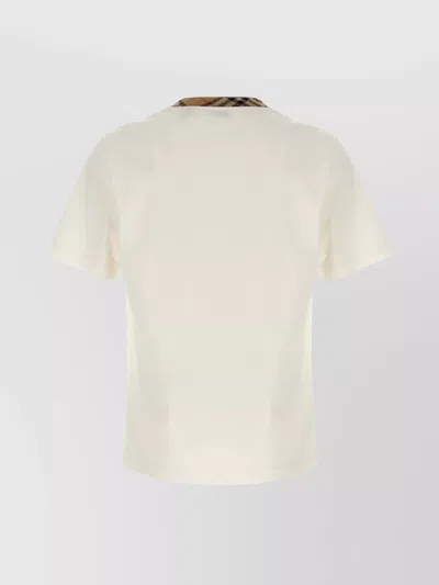 Burberry White Crewneck T-shirt With Check Motif On The Collar In Cotton Man In White