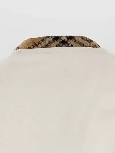 Burberry White Crewneck T-shirt With Check Motif On The Collar In Cotton Man In White