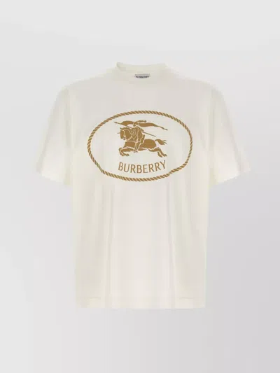 Burberry Beige Crewneck T-shirt With Maxi Logo On The Front In Cotton Man In White