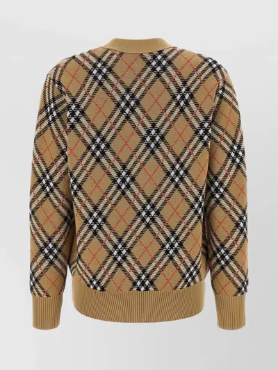 Burberry Check V-neck Cardigan In Wool And Mohair Blend