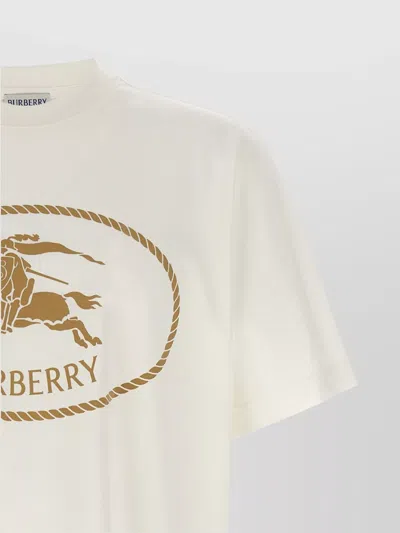 Burberry Beige Crewneck T-shirt With Maxi Logo On The Front In Cotton Man In White