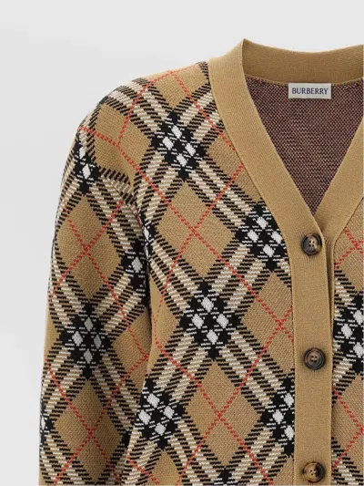 Burberry Check V-neck Cardigan In Wool And Mohair Blend