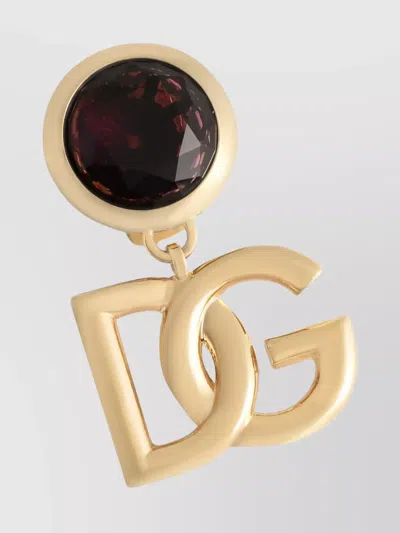 Dolce & Gabbana Logo Gemstone Accent Clip Earrings In Gold