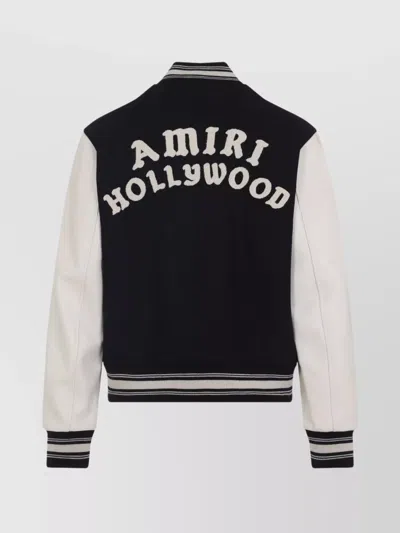 Amiri Tailored Black Wool Blend Varsity Jacket With Embroidered Details In Gray
