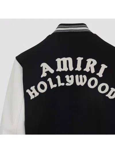 Amiri Tailored Black Wool Blend Varsity Jacket With Embroidered Details In Gray