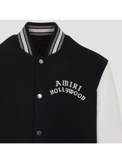 Amiri Tailored Black Wool Blend Varsity Jacket With Embroidered Details In Gray