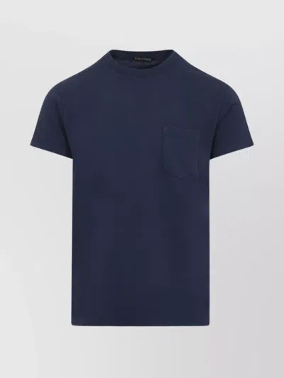 Tom Ford Indigo Blue Cotton T-shirt With Chest Pocket And Crew Neck