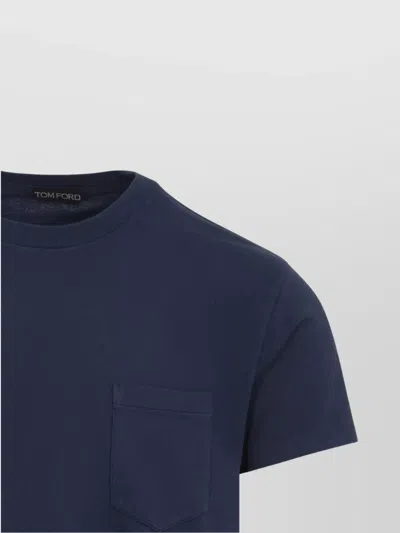 Tom Ford Indigo Blue Cotton T-shirt With Chest Pocket And Crew Neck