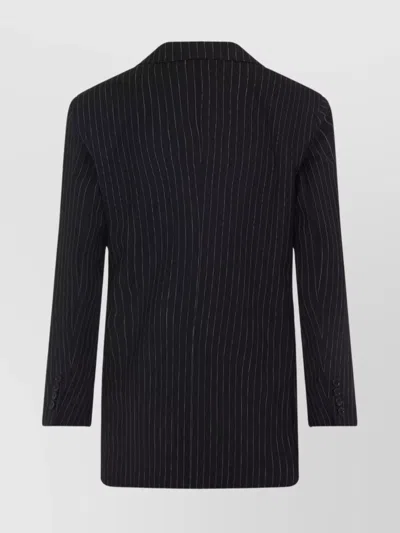 Max Mara Double-breasted Wool Jacket With Pinstripe Design In Black