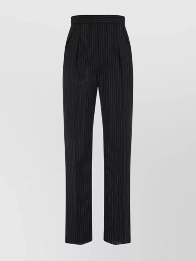 Max Mara Tailored Pinstripe Trousers With High Waist And Pleated Front In Black