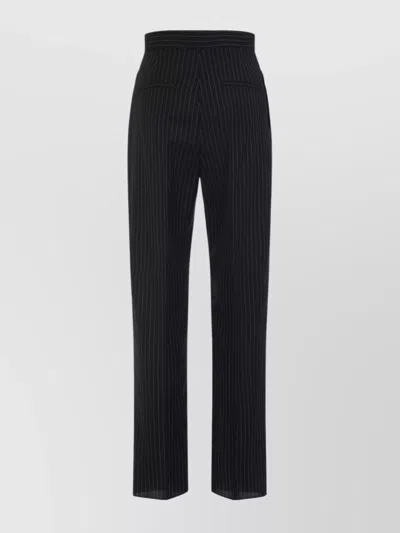 Max Mara Tailored Pinstripe Trousers With High Waist And Pleated Front In Black