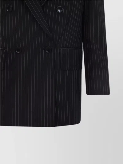 Max Mara Double-breasted Wool Jacket With Pinstripe Design In Black