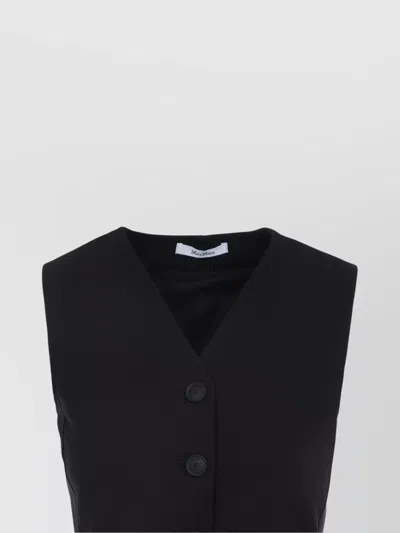 Max Mara Tailored Black Waistcoat With Deep V-neckline And Button Detail In Black