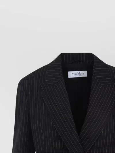 Max Mara Double-breasted Wool Jacket With Pinstripe Design In Black