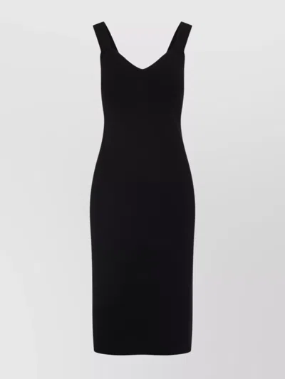 Max Mara Black Teak Compact Viscose Midi Dress In Black