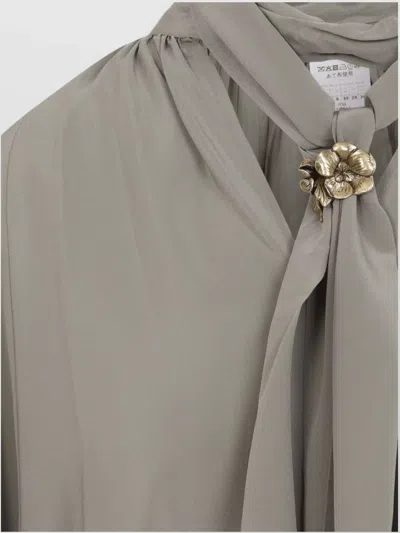 Max Mara Leonida Blouse Draped Design Long Sleeves In Gray