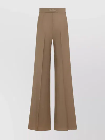 Max Mara High-waisted Wide-leg Trousers In Luxurious Virgin Wool In Brown