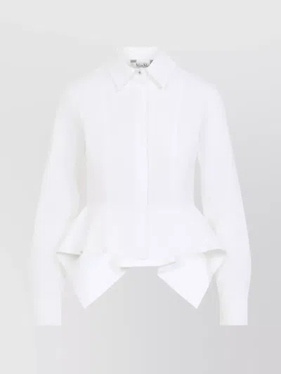 Max Mara Gamma Popeline Shirt With Asymmetric Peplum Hem In White