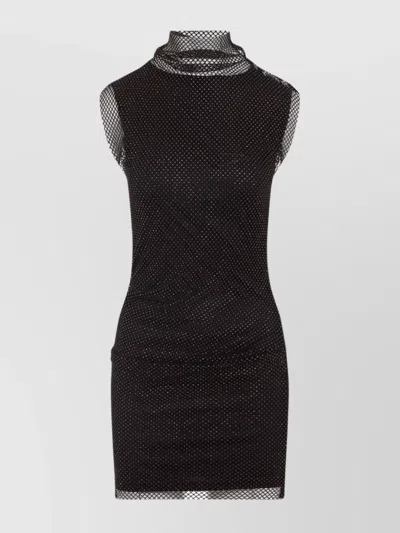 Sportmax Fitted Mini Dress With Textured Mesh Overlay In Black