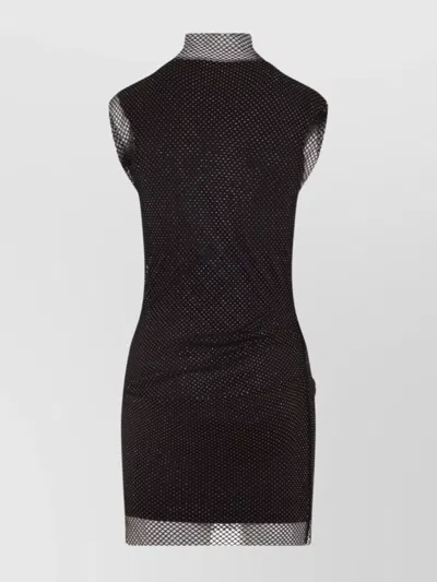 Sportmax Fitted Mini Dress With Textured Mesh Overlay In Black