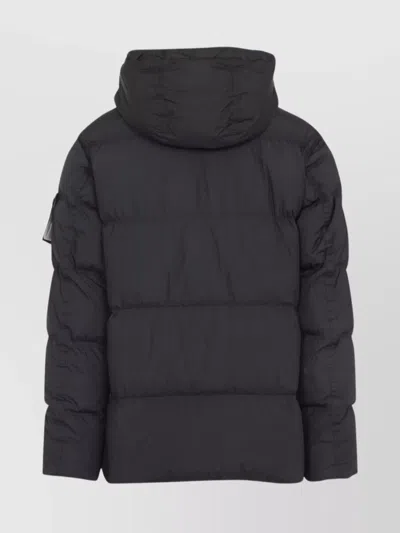 Stone Island Blue Down Jacket With Drawstring Hood And Logo Patch On The Sleeve In Tech Fabric Man In Black