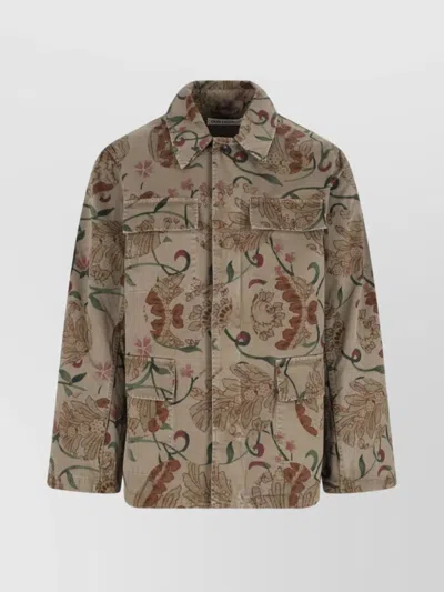 Our Legacy Floral Patterned Brown Jacket With Classic Collar In Brown