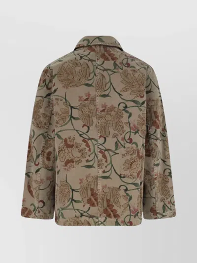 Our Legacy Floral Patterned Brown Jacket With Classic Collar In Brown