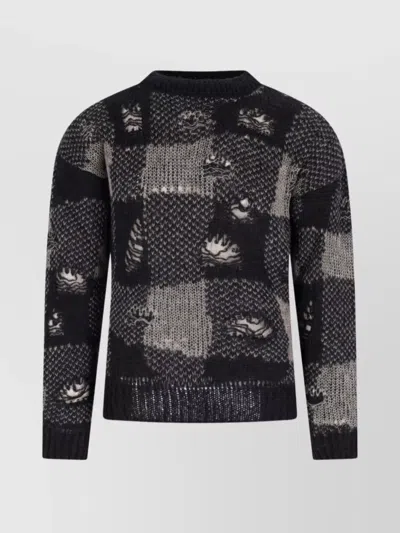 Our Legacy Patchwork Design Black Sweater With Round Neckline In Black
