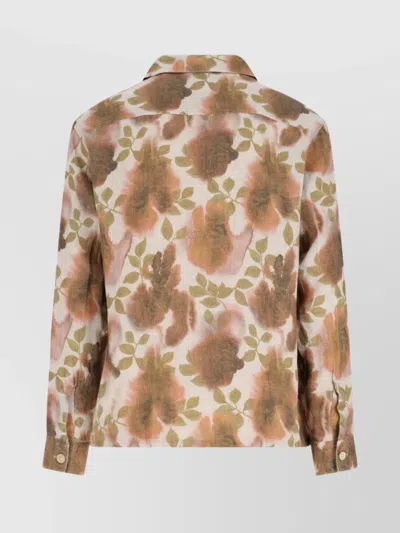 Our Legacy Heusen Oversized Convertible-collar Floral-print Linen Shirt In Brown