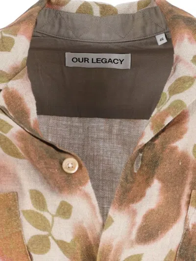 Our Legacy Heusen Oversized Convertible-collar Floral-print Linen Shirt In Brown