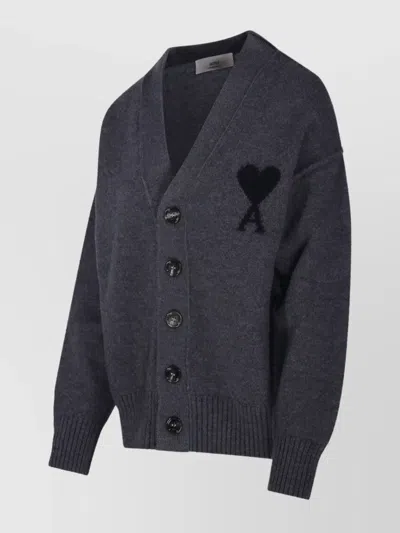 Ami Alexandre Mattiussi Adc V Neck Felted Merino Cardigan In Gray