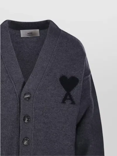 Ami Alexandre Mattiussi Adc V Neck Felted Merino Cardigan In Gray