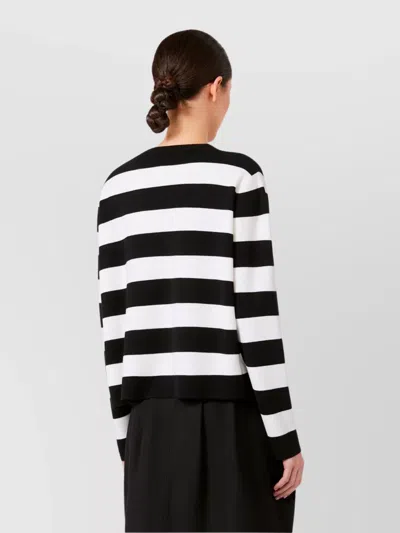 Max Mara Striped Cream Wool Sweater With Embroidered Logo Detail In Black