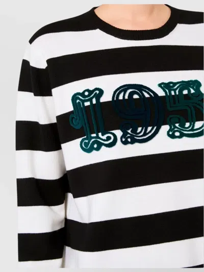 Max Mara Striped Cream Wool Sweater With Embroidered Logo Detail In Black
