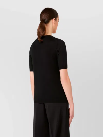 Max Mara Short-sleeved Crew Neck Wool Sweater In Black