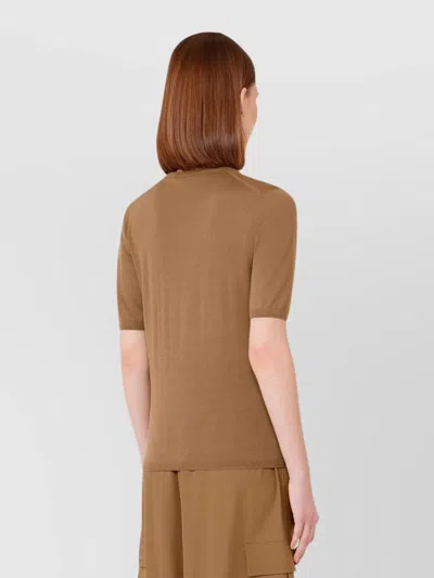 Max Mara Crew Neck Wool Sweater With Short Sleeves In Brown