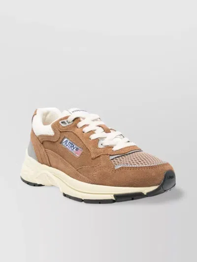 Autry Hyperway Beige Low Top Sneakers With Logo Patch On Side And Tongue In Suede And Mesh Woman In Brown