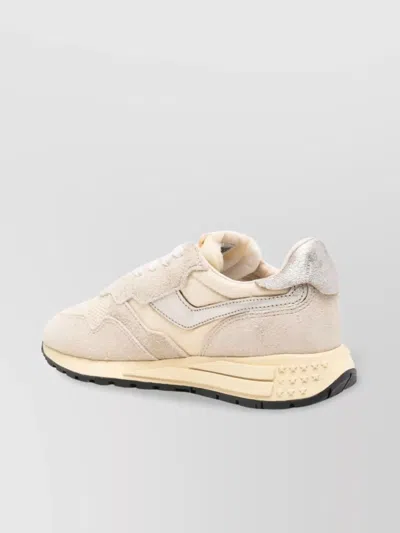 Autry Reelwind Low Sneakers In Nylon Suede And Leather Color Ecru And Platinum Shoes In Neutral