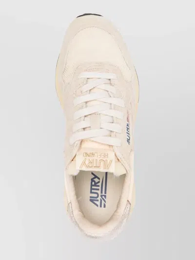 Autry Reelwind Low Sneakers In Nylon Suede And Leather Color Ecru And Platinum Shoes In Neutral