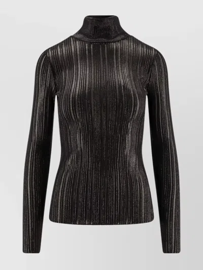 Elisabetta Franchi Shiny High Neck Knit Sweater In Black