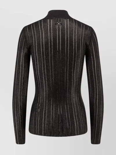 Elisabetta Franchi Shiny High Neck Knit Sweater In Black