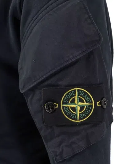 Stone Island Crew Neck Sweatshirt In Organic Brushed Cotton In Blue