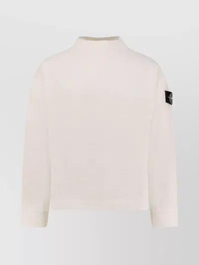 Stone Island Ribbed Crew-neck Cotton Sweatshirt With Elbow Patches In White