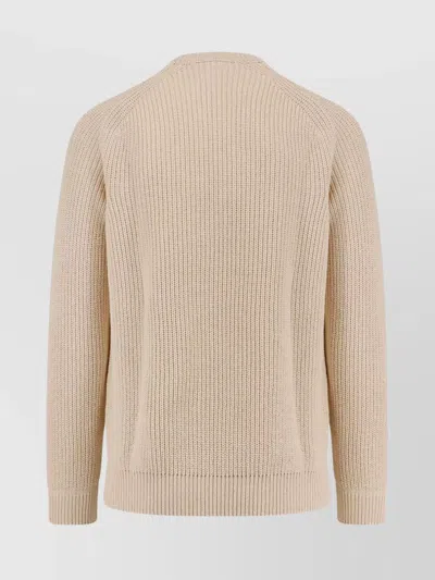 Stone Island Crew-neck Cotton Sweater With Removable Logo Patch In Neutral