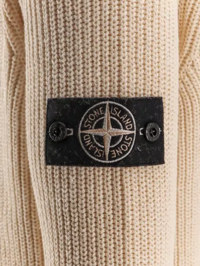 Stone Island Crew-neck Cotton Sweater With Removable Logo Patch In Neutral