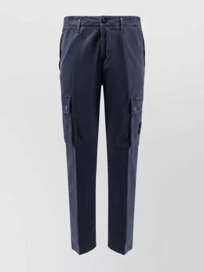 Stone Island Cotton Trousers With Cargo Pockets And Belt Loops In Blue